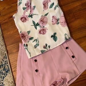 SHEIN Floral Top and Pink Shorts Set